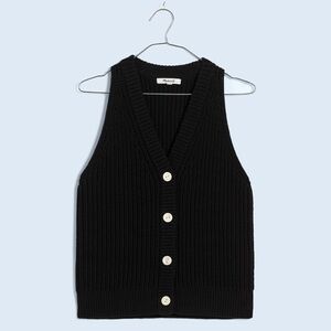 Madewell Cutaway Sweater Vest Knit Cotton Black Preppy Academia Minimalist XL